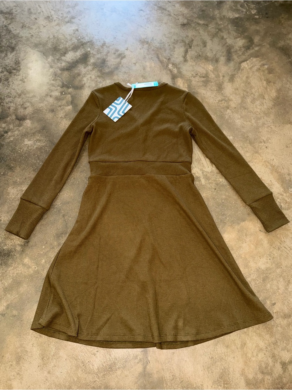 NWT Market & Spruce Stella Cozy Waffle Knit Henley Dress Olive Green S - Picture 3 of 9